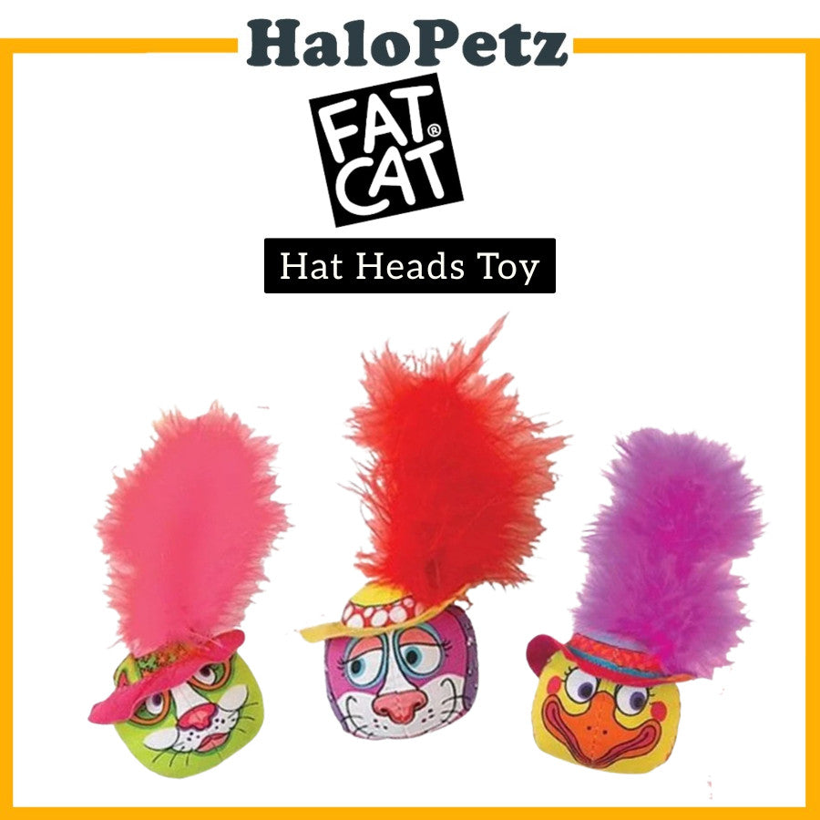 Petmate Fat Cat Fisher Whipper Toy Wand | Cat Hat Heads Toy | Stuffer Catnip Toy
