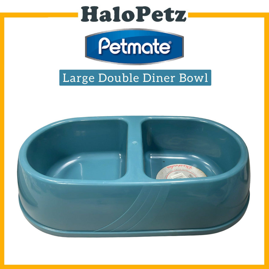 Petmate Large Oval Plastic Double Diner Bowl Pet Food Dish