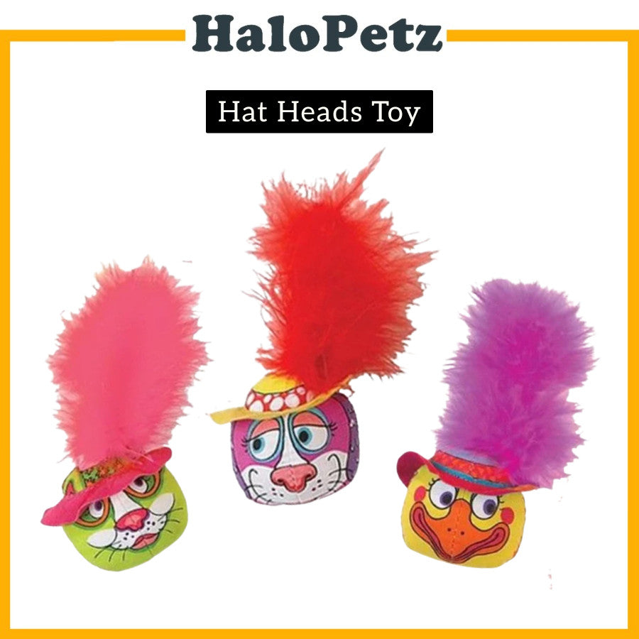 Petmate Fat Cat Fisher Whipper Toy Wand | Cat Hat Heads Toy | Stuffer Catnip Toy