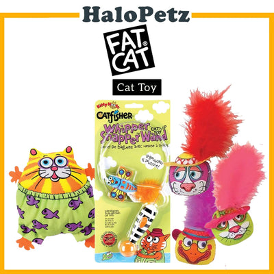 Petmate Fat Cat Fisher Whipper Toy Wand | Cat Hat Heads Toy | Stuffer Catnip Toy