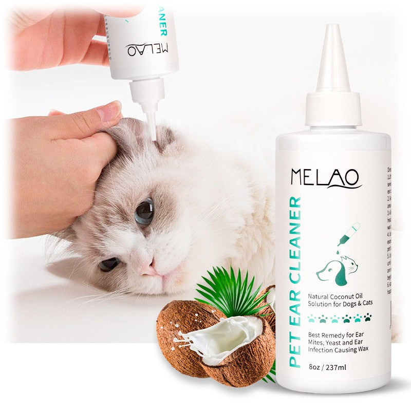Melao Natural Coconut Oil Pet Ear Cleaner Ear Wax Remover Dropper for Cats and Dogs 8oz (237ml)