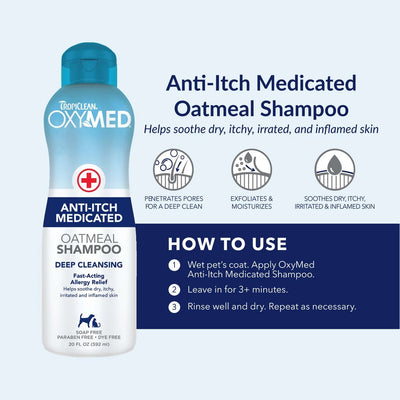 TropiClean Oxymed Range - Anti-Itch/Medicated Shampoo & Spray & Ear Cleaner & Tear Stain Remover For Dogs & Cats