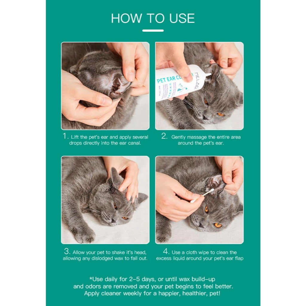 Melao Natural Coconut Oil Pet Ear Cleaner Ear Wax Remover Dropper for Cats and Dogs 8oz (237ml)