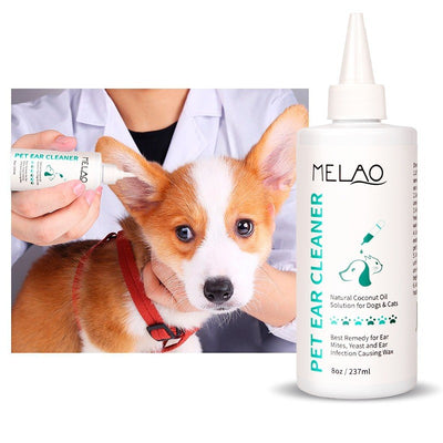 Melao Natural Coconut Oil Pet Ear Cleaner Ear Wax Remover Dropper for Cats and Dogs 8oz (237ml)