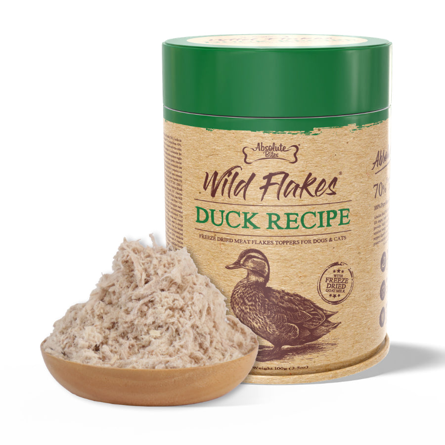 Absolute Bites Freeze Dried Wild Flakes Meat Flakes Toppers for Cats & Dogs 100g