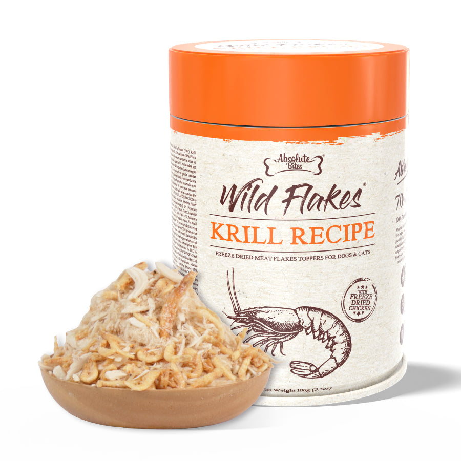 Absolute Bites Freeze Dried Wild Flakes Meat Flakes Toppers for Cats & Dogs 100g
