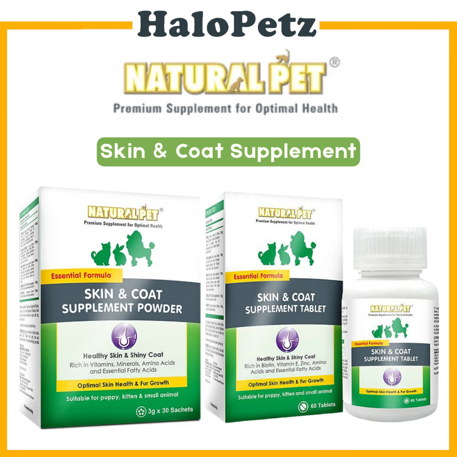 Natural Pet Skin & Coat Supplement Powder & Tablet | Healthy Skin and Shiny Coat for Cats & Dogs