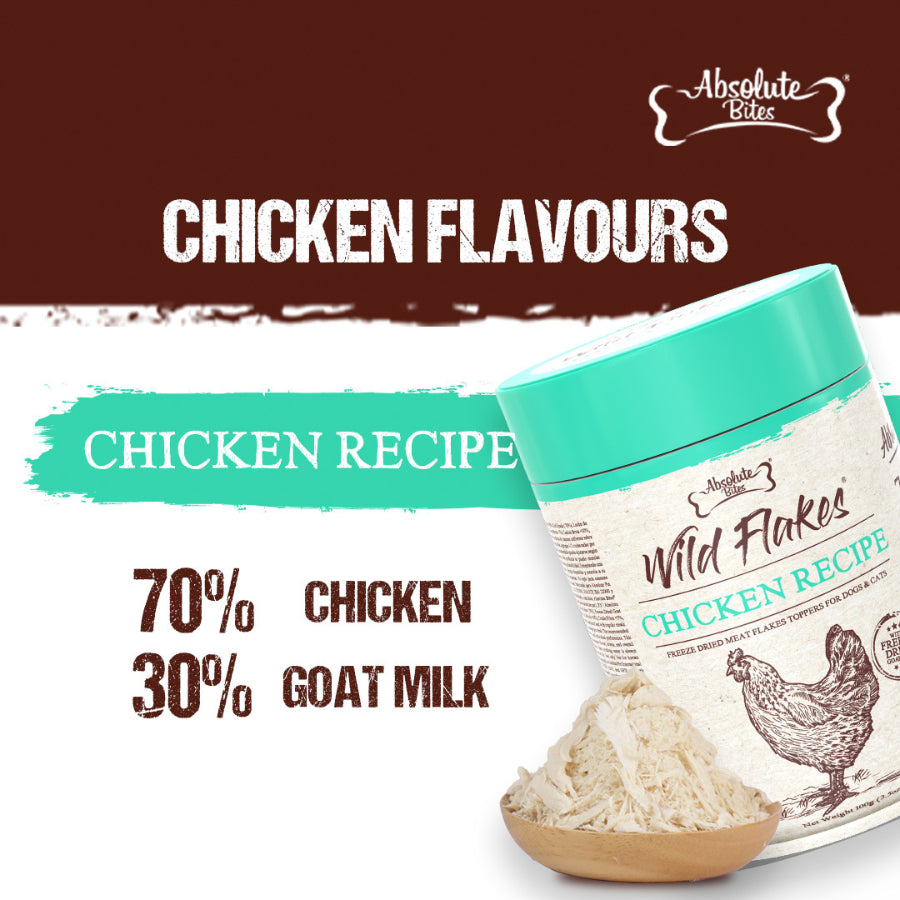 Absolute Bites Freeze Dried Wild Flakes Meat Flakes Toppers for Cats & Dogs 100g
