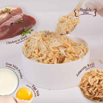 Absolute Bites Freeze Dried Wild Flakes Meat Flakes Toppers for Cats & Dogs (100g) - Chicken | Krill | Duck | Egg Yolk