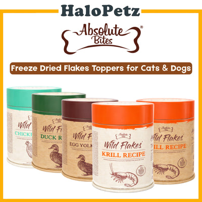 Absolute Bites Freeze Dried Wild Flakes Meat Flakes Toppers for Cats & Dogs (100g) - Chicken | Krill | Duck | Egg Yolk