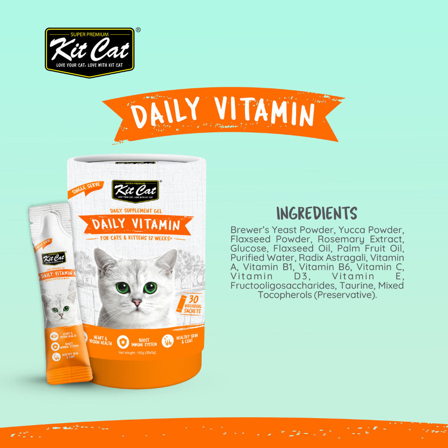 Kit Cat Daily Nutritional Supplement Gel For Cats & Kittens (5g x 30 sticks) | KitCat