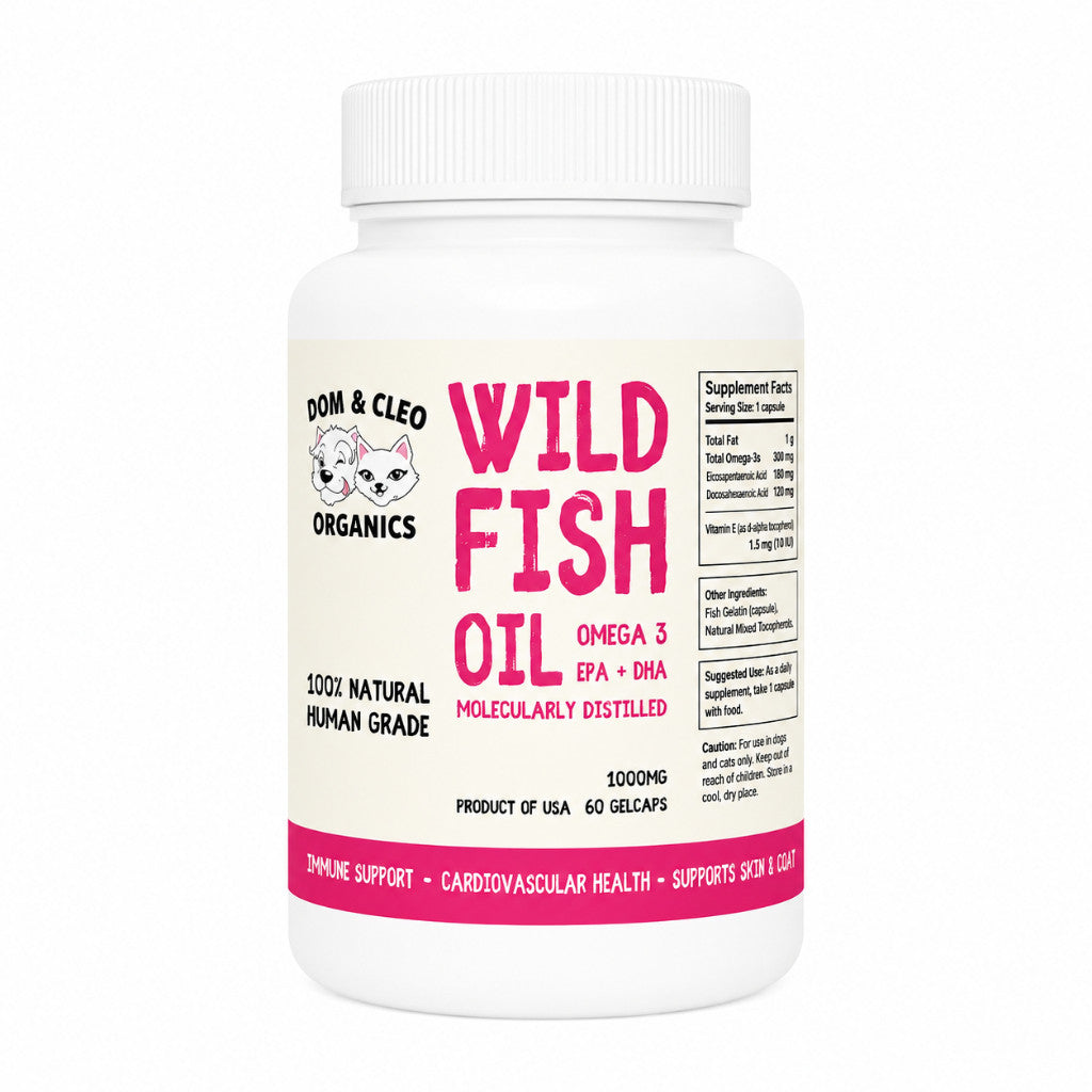 Dom & Cleo Supplement | Wild Fish | Cod Liver Oil | Panzyme | Joint | Probiotics | Dog & Cat | Digestive | Colostrum