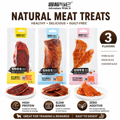Adventure With It Natural Meat Jerky Dog Cat Treats Pork Slice Duck Slice Chicken Breast Snack | High Protein Slow Baked