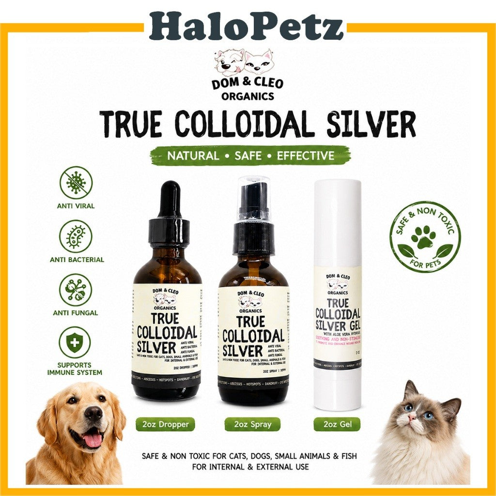 Dom & Cleo Colloidal Silver Spray Dropper Gel for Dogs Cats Pets | Skin Infection Hotspots Wounds Anti Bacterial