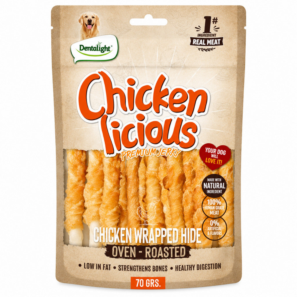 Dentalight Dog Treats 70g Jerky | Chicken Duck Salmon Rawhide Sweet Potato