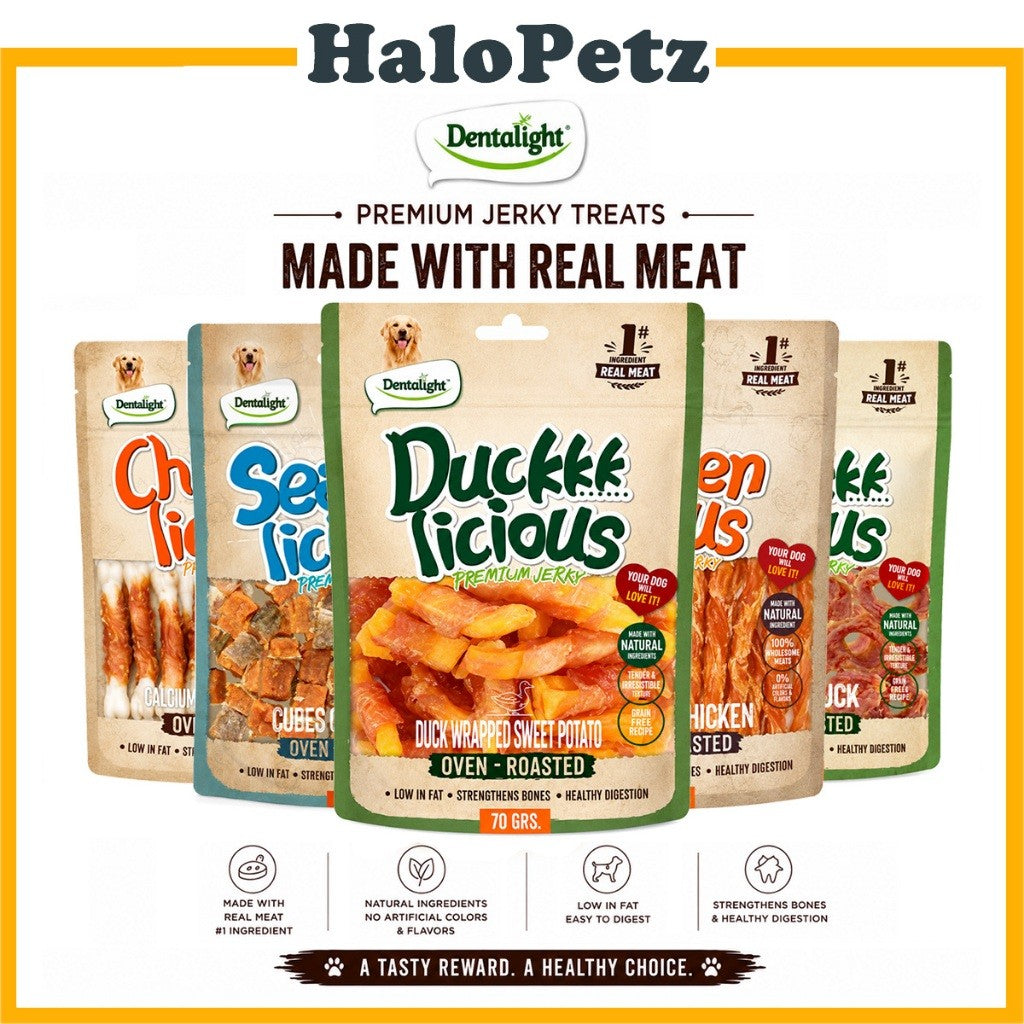 Dentalight Dog Treats 70g Jerky | Chicken Duck Salmon Rawhide Sweet Potato