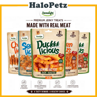 Dentalight Dog Treats 70g Jerky | Chicken Duck Salmon Rawhide Sweet Potato