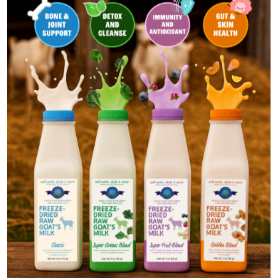 Shepherd Boy Farms Freeze Dried Raw Goat Milk for Dogs and Cats | Pet Milk | Classic Blend | Golden | Super Fruit | Green