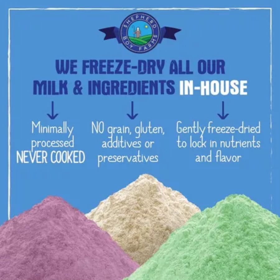 Shepherd Boy Farms Freeze Dried Raw Goat Milk for Dogs and Cats | Pet Milk | Classic Blend | Golden | Super Fruit | Green