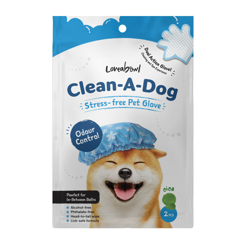 Loveabowl Clean-A-Dog & Clean-A-Cat Stress-Free Pet Cleaning Gloves 2pcs | Waterless Grooming Wipes | Cica, Cherry Bloss