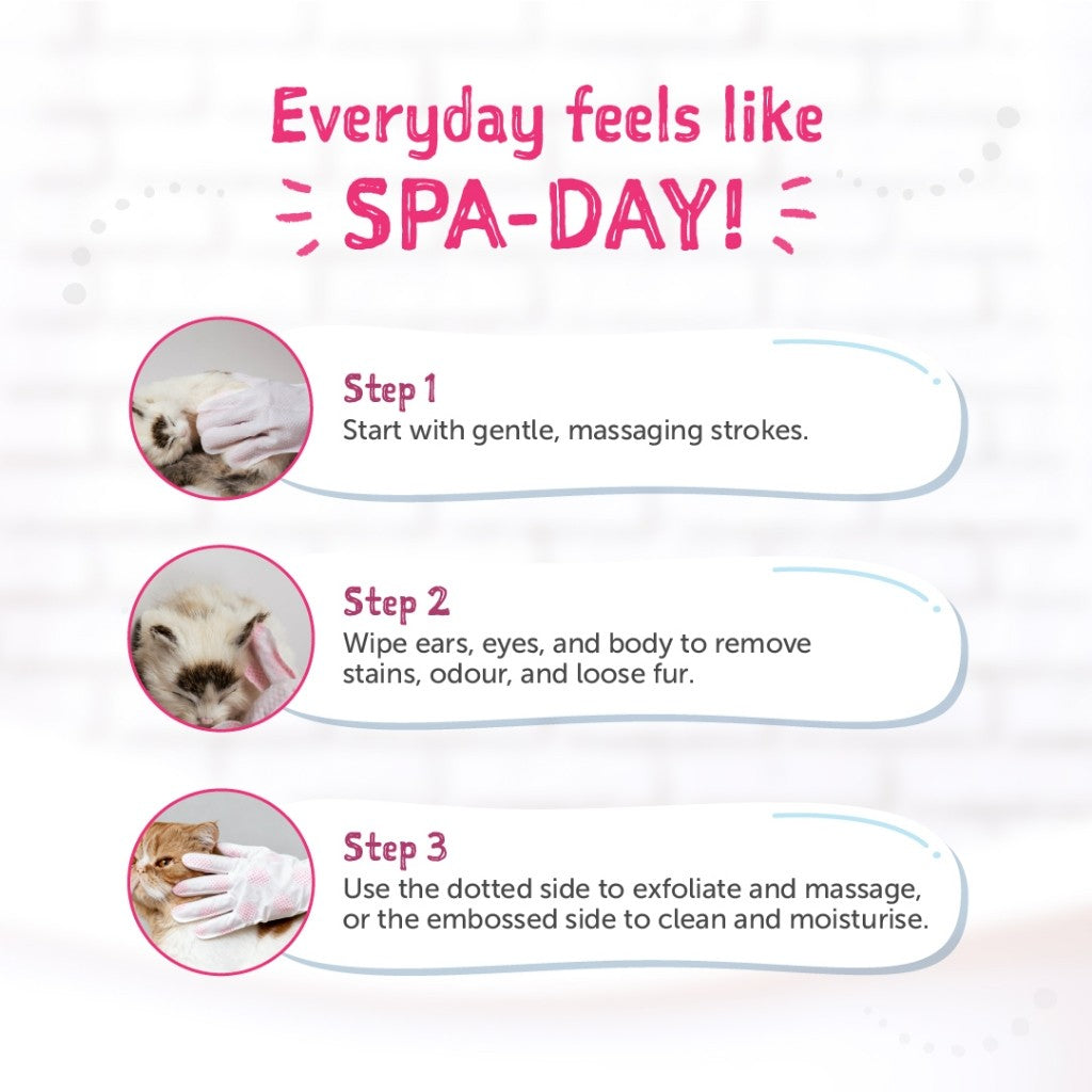 Loveabowl Clean-A-Dog & Clean-A-Cat Stress-Free Pet Cleaning Gloves 2pcs | Waterless Grooming Wipes | Cica, Cherry Bloss