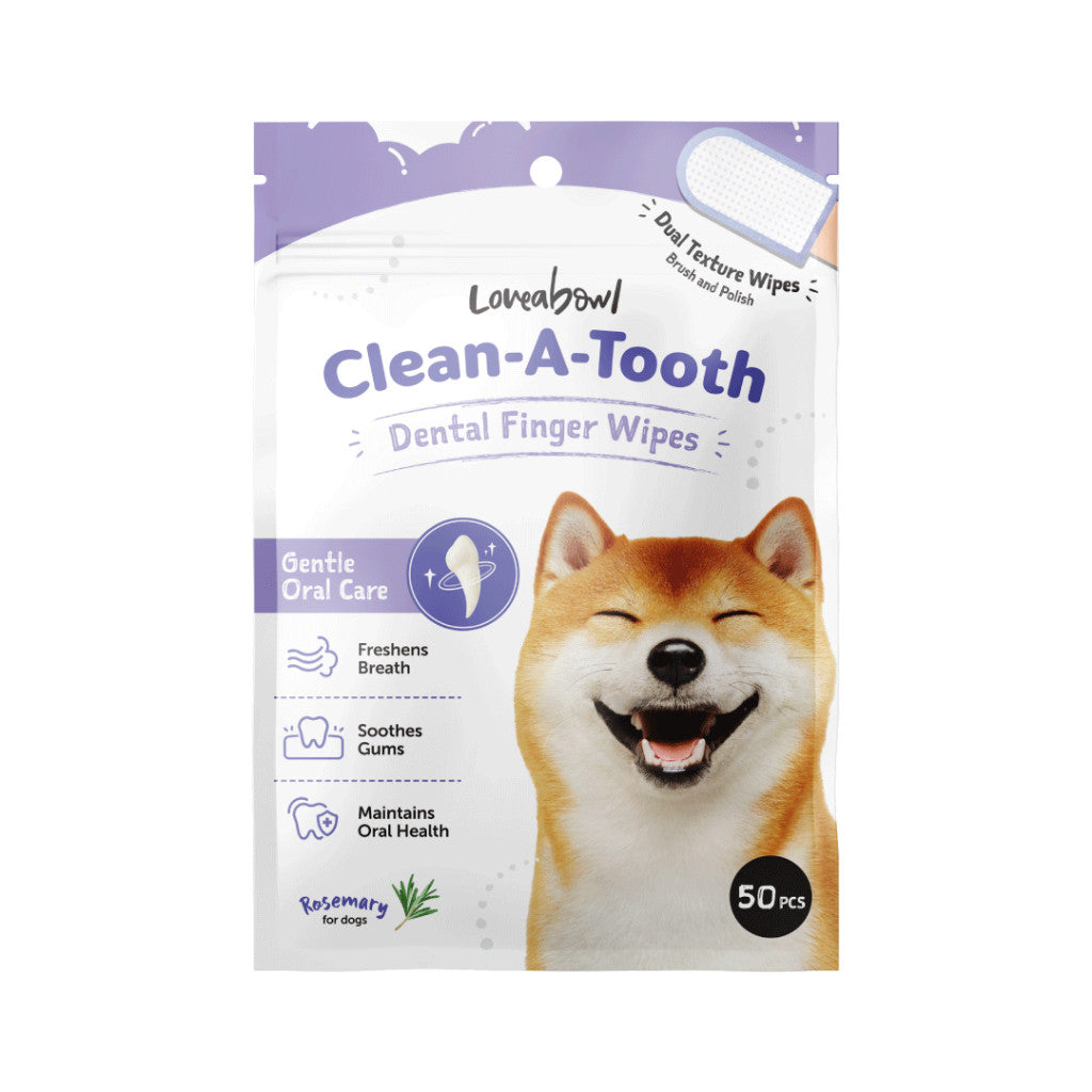 Loveabowl Clean-A-Tooth Pet Dental Finger Wipes 50pcs | Dog Rosemary & Cat Unscented | Plaque & Tartar Oral Care