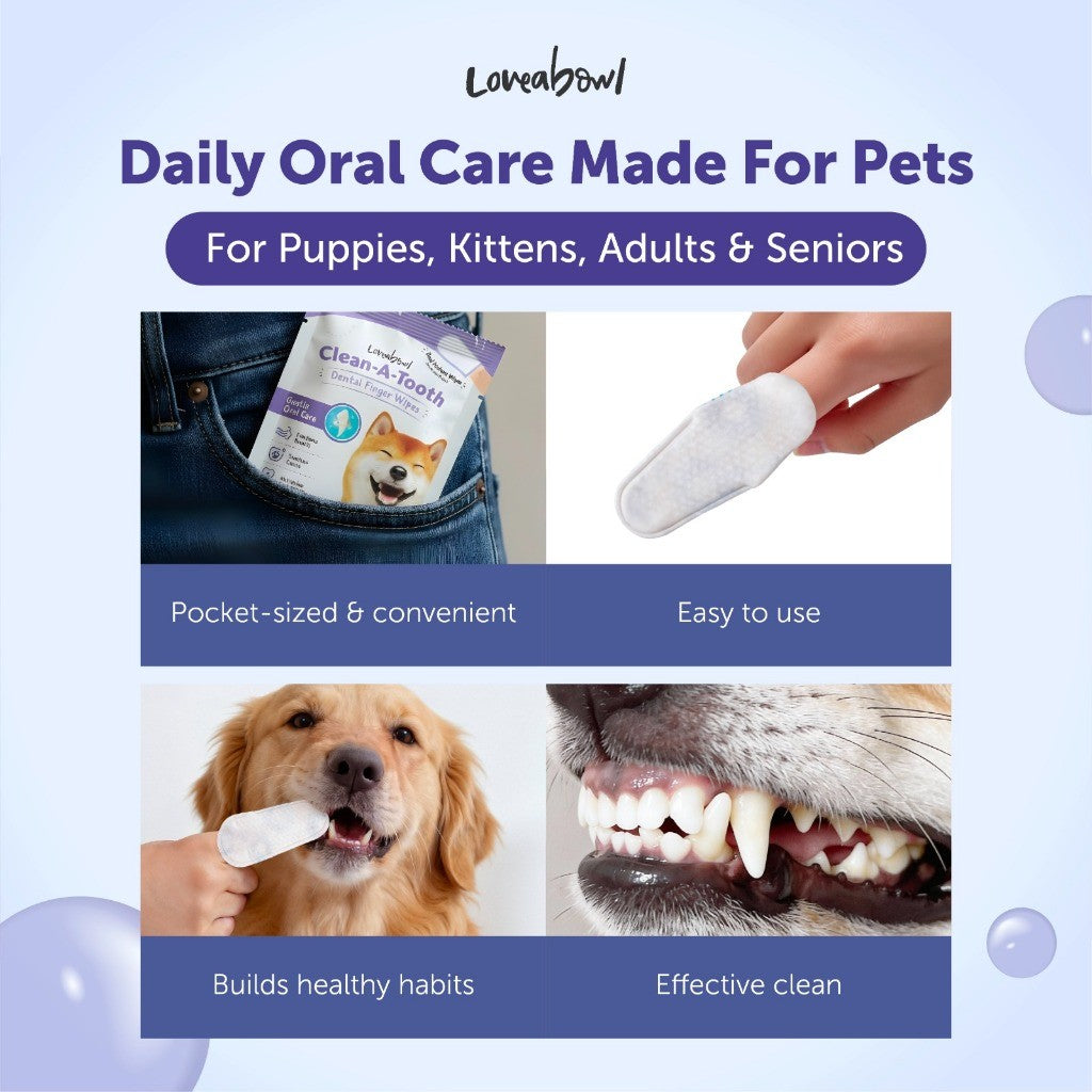 Loveabowl Clean-A-Tooth Pet Dental Finger Wipes 50pcs | Dog Rosemary & Cat Unscented | Plaque & Tartar Oral Care