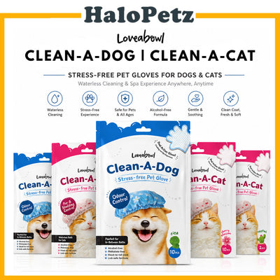 Loveabowl Clean-A-Dog & Clean-A-Cat Stress-Free Pet Cleaning Gloves 10pcs | Waterless Grooming Wipes | Cica, Cherry Blos