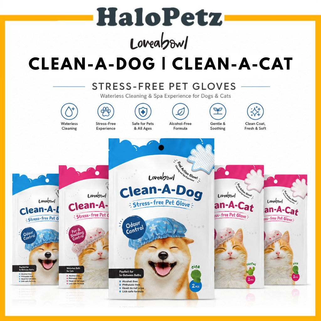 Loveabowl Clean-A-Dog & Clean-A-Cat Stress-Free Pet Cleaning Gloves 2pcs | Waterless Grooming Wipes | Cica, Cherry Bloss