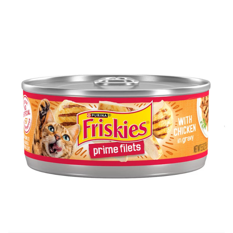 Purina Friskies Wet Canned Food for Adult Cats 156g - Pate Salmon | Prime Filets Chicken | Shreds Turkey & Cheese