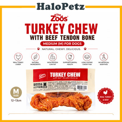The Zoos Turkey Chew with Beef Tendon Bone (Medium) for Dogs | Natural Long-Lasting Dental Chew | High Protein Dog Treat