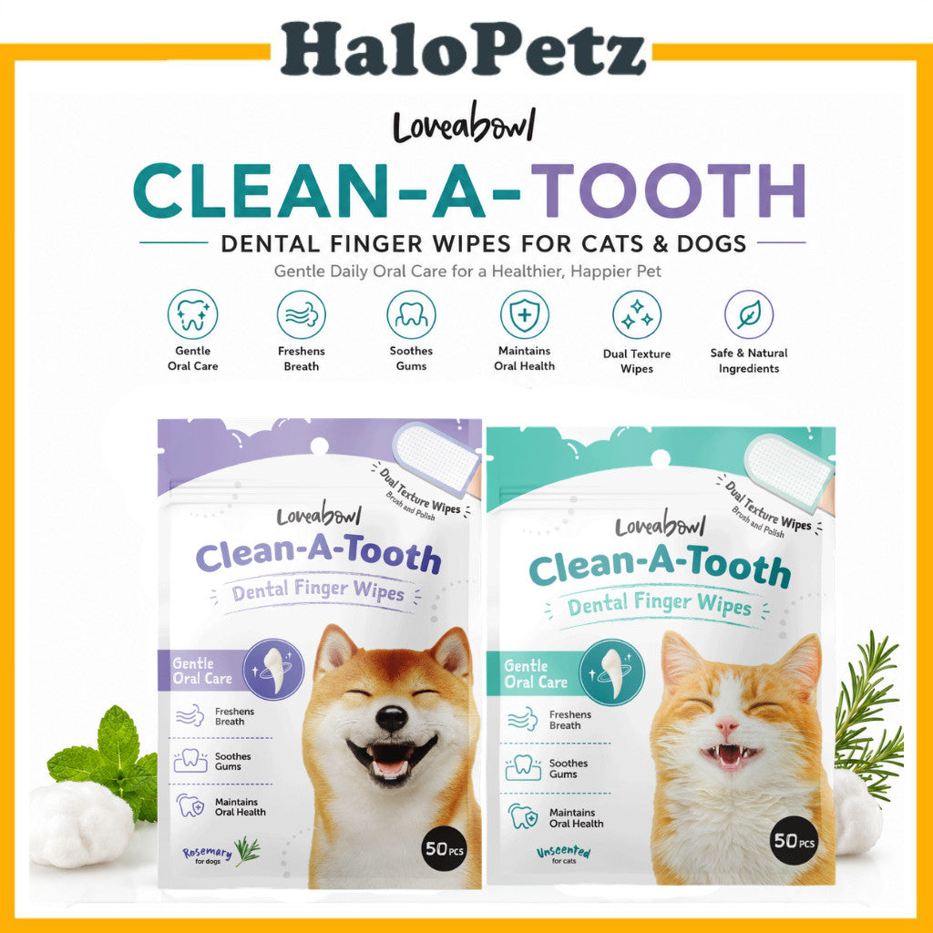 Loveabowl Clean-A-Tooth Pet Dental Finger Wipes 50pcs | Dog Rosemary & Cat Unscented | Plaque & Tartar Oral Care