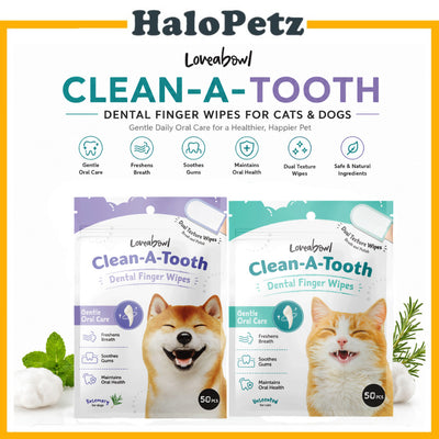 Loveabowl Clean-A-Tooth Pet Dental Finger Wipes 50pcs | Dog Rosemary & Cat Unscented | Plaque & Tartar Oral Care