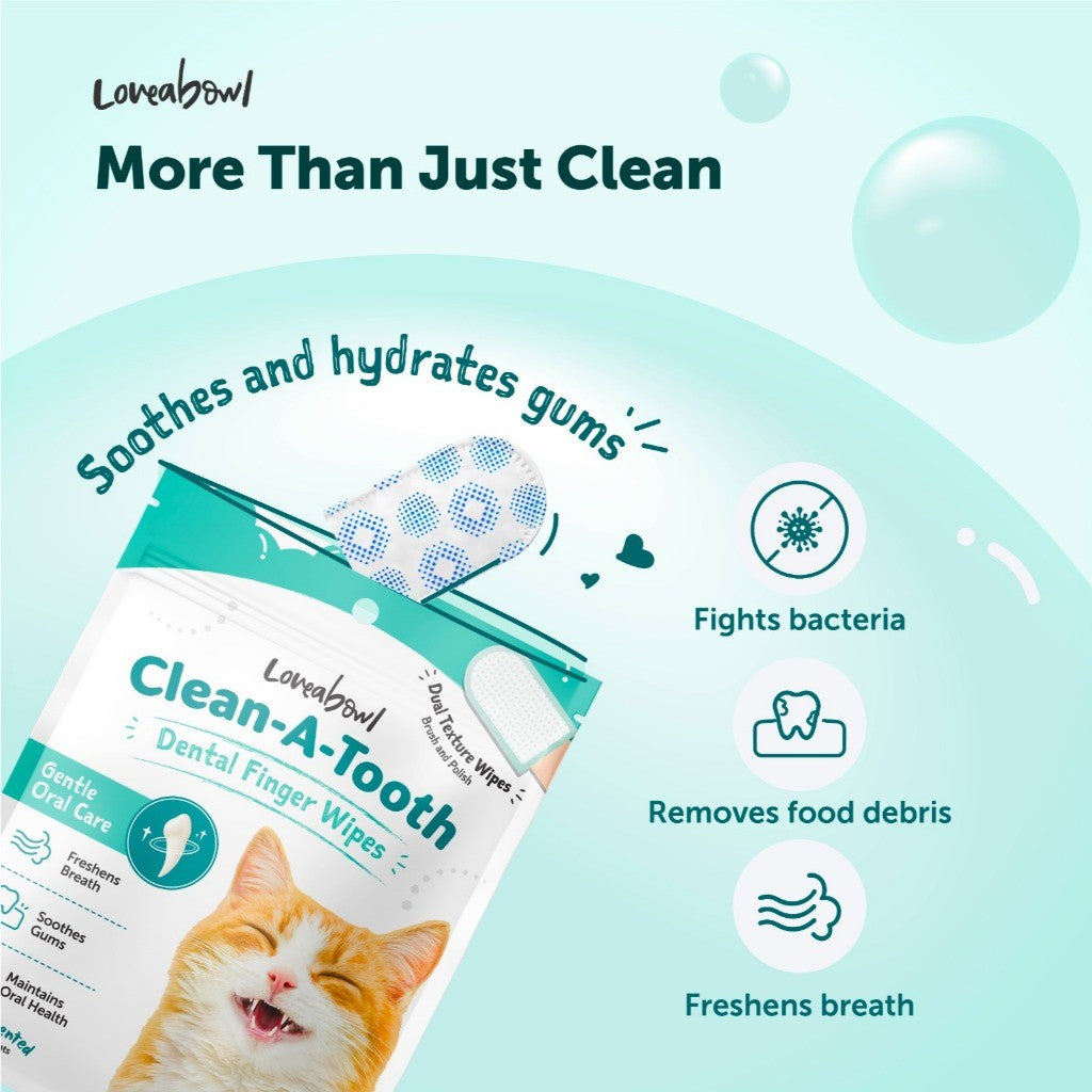 Loveabowl Clean-A-Tooth Pet Dental Finger Wipes 50pcs | Dog Rosemary & Cat Unscented | Plaque & Tartar Oral Care