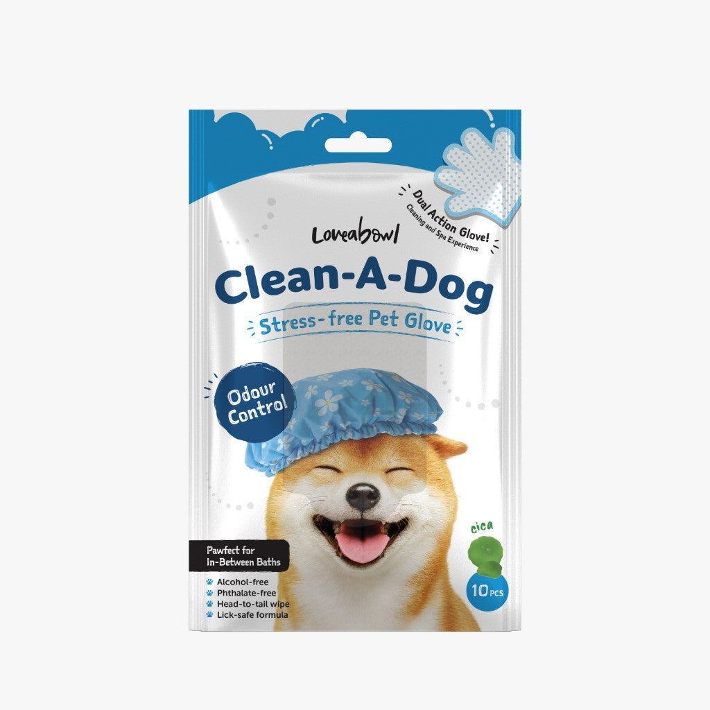 Loveabowl Clean-A-Dog & Clean-A-Cat Stress-Free Pet Cleaning Gloves 10pcs | Waterless Grooming Wipes | Cica, Cherry Blos