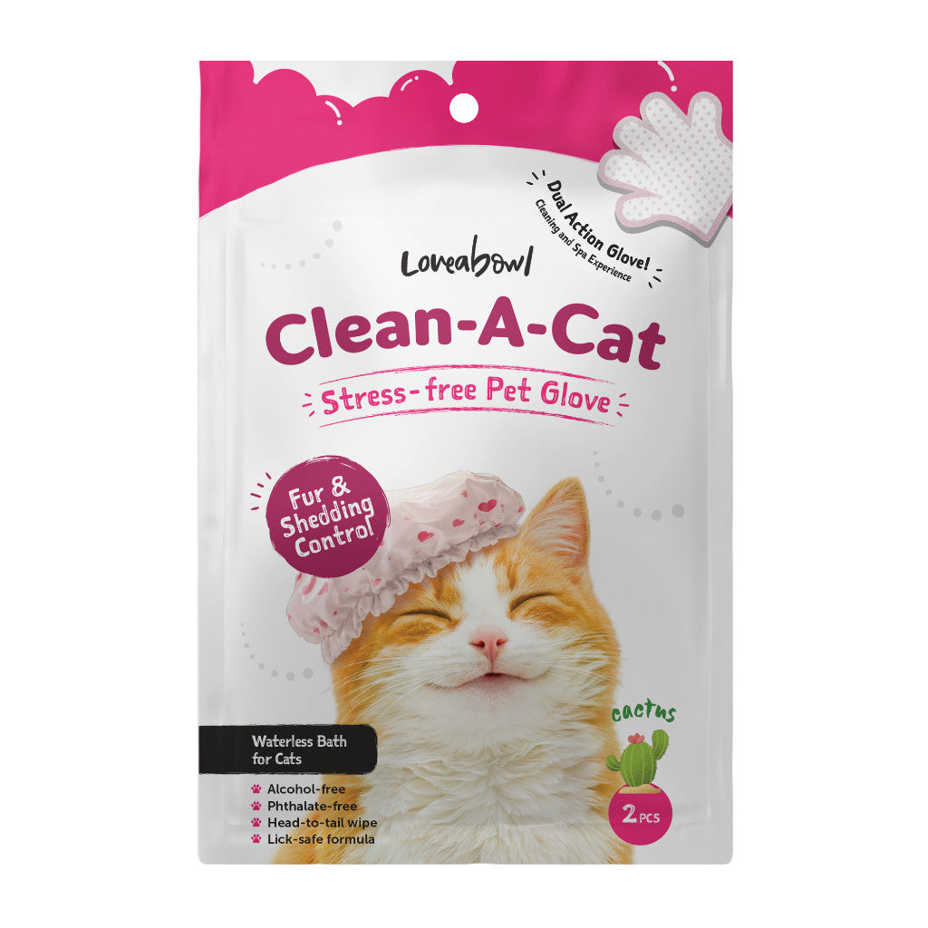 Loveabowl Clean-A-Dog & Clean-A-Cat Stress-Free Pet Cleaning Gloves 2pcs | Waterless Grooming Wipes | Cica, Cherry Bloss