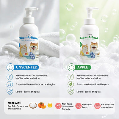 Loveabowl Clean-A-Bowl Pet-Safe Multi-Purpose Foam Wash 500ml | Apple & Unscented | Bowl, Toy & Fabric Cleaner | Odour