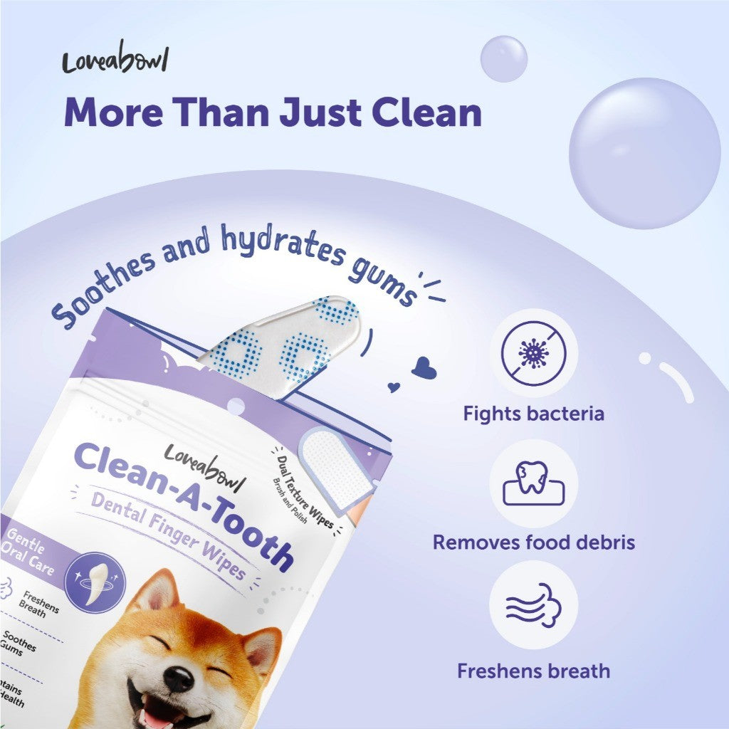 Loveabowl Clean-A-Tooth Pet Dental Finger Wipes 50pcs | Dog Rosemary & Cat Unscented | Plaque & Tartar Oral Care