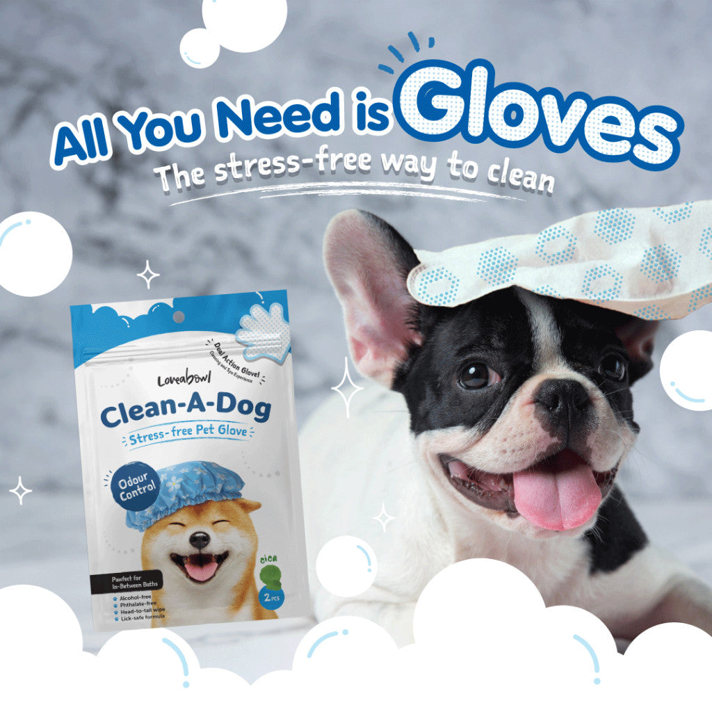 Loveabowl Clean-A-Dog & Clean-A-Cat Stress-Free Pet Cleaning Gloves 2pcs | Waterless Grooming Wipes | Cica, Cherry Bloss