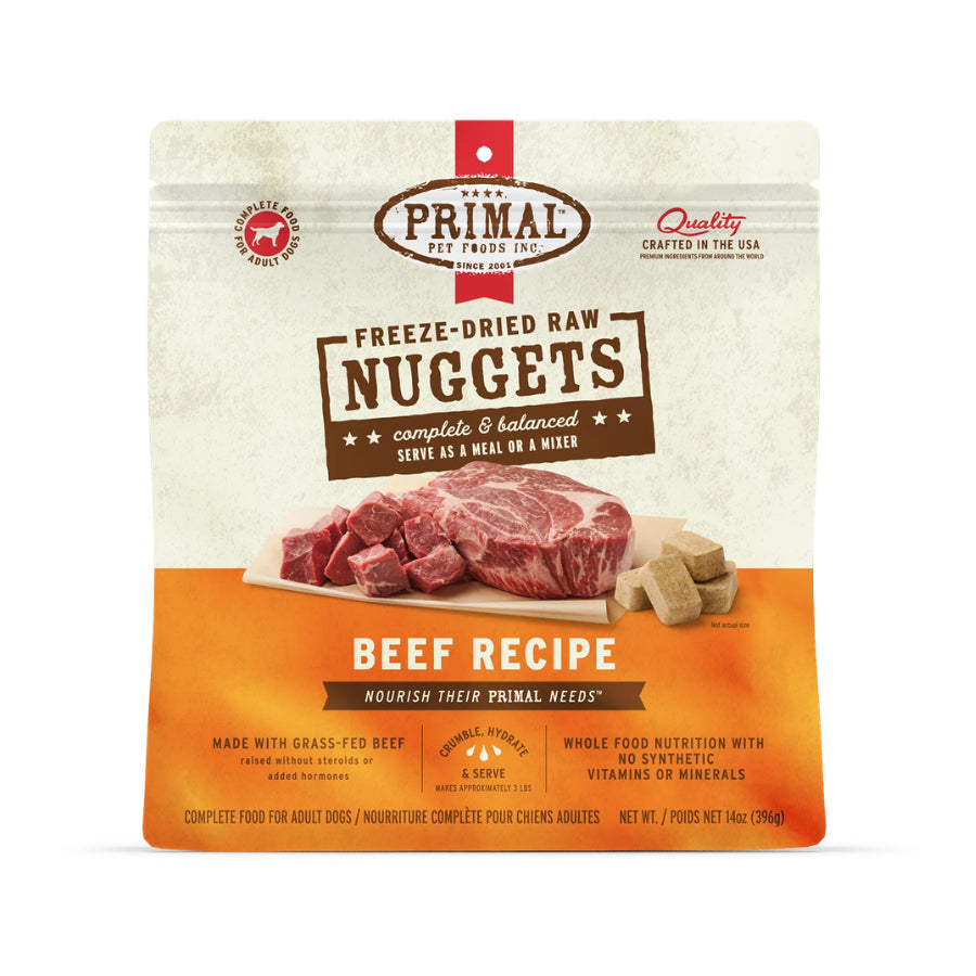 Primal Freeze Dried Raw Dog Food Nuggets 14oz | Beef Chicken Duck Lamb Pork Rabbit Turkey Venison