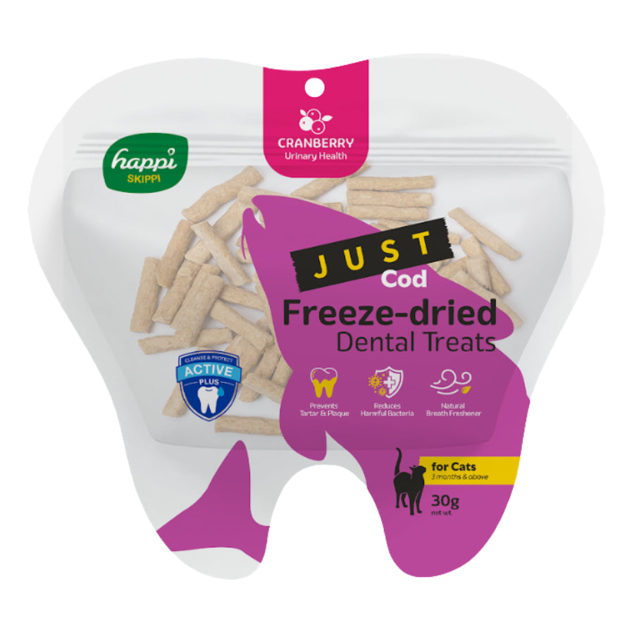 Happi Skippi Just Freeze-Dried Dental Cat Treats 30g | Urinary Health & Hairball Control
