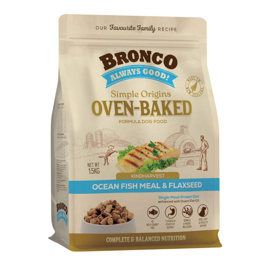 Bronco Simple Origins Oven-Baked Dry Dog Food 1.5kg | Chicken, Fish, Beef, Lamb