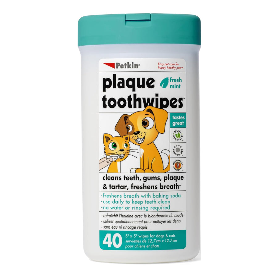 PETKIN Plaque Tooth Wipes, Ear Wipes & Eye Wipes for Dogs & Cats | Daily Grooming Wipes