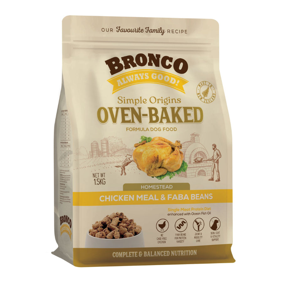 Bronco Simple Origins Oven-Baked Dry Dog Food 1.5kg | Chicken, Fish, Beef, Lamb